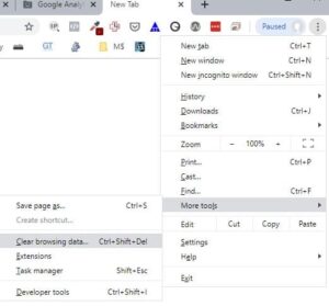 Clearing the browser cache in Chrome.